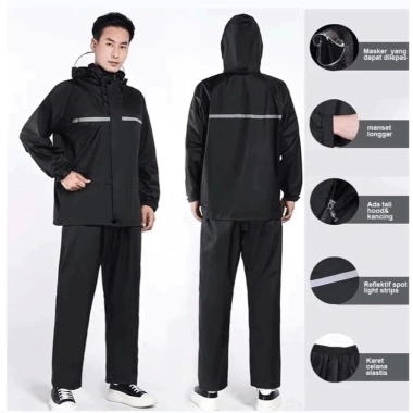 Bộ đồ mưa polyester phản chiếu, dày, chống gió lạnh, thời trang unisex - Giá 128k