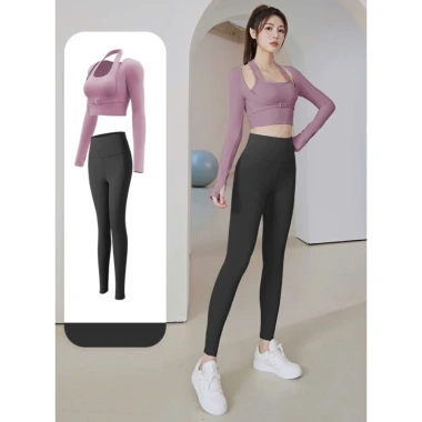 Bộ Đồ Yoga Gym Nữ Dài Tay 2 Món - Thun Lạnh, Mút Đệm, Set Thể Thao Thu Đông, Đạp Xe, Pickleball - 157.999₫ 3