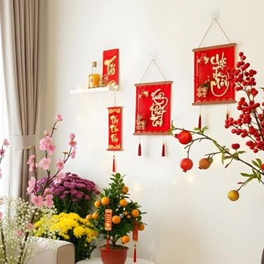 Bộ đôi câu đối đỏ trang trí Tết 2.026 - Dải trang trí tài lộc, bình an, giá ưu đãi 45k