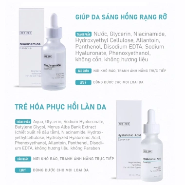 Bộ đôi dưỡng sáng Niacinamide & Hyaluronic Acid Essence trẻ hoá, phục hồi da, giá 549k - ZEE ZEE