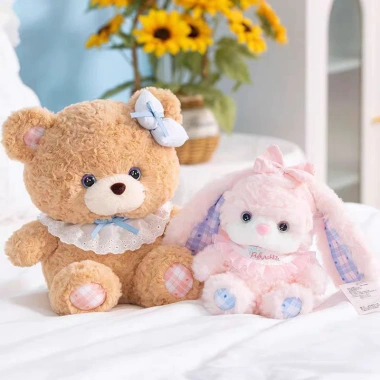 Bộ Đôi Gấu Bông Thỏ Hồng & Teddy Nâu Mắt Sao - Mềm Mại Dễ Thương, Quà Bé Gái 4