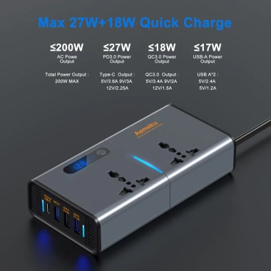 Bộ Đổi Nguồn Ô Tô 12V/24V sang 220V 200W, 4 Cổng Sạc Nhanh, Giá Ưu Đãi 675k