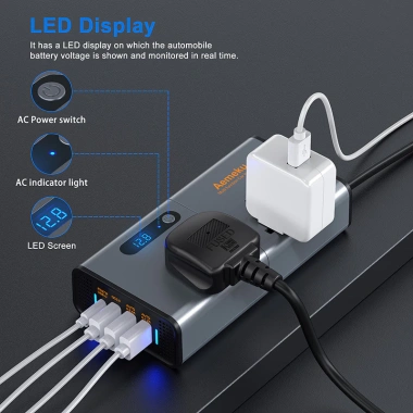 Bộ Đổi Nguồn Ô Tô 12V/24V sang 220V 200W, 4 Cổng Sạc Nhanh, Giá Ưu Đãi 675k 5 Bộ Đổi Nguồn Ô Tô 12V/24V sang 220V 200W, 4 Cổng Sạc Nhanh, Giá Ưu Đãi 675k 5