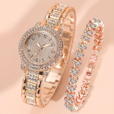 Bộ đồng hồ nữ thời trang đính đá 2 chiếc và vòng tay quartz - Giá ưu đãi 81,400₫
