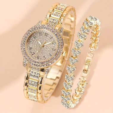 Bộ đồng hồ nữ thời trang đính đá 2 chiếc và vòng tay quartz - Giá ưu đãi 81,400₫
