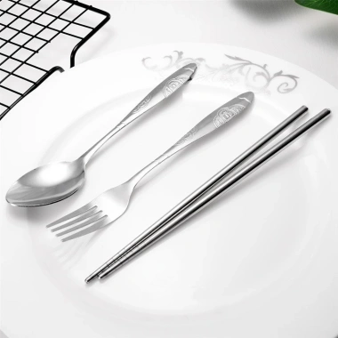 Bộ Đũa Muỗng Nĩa Inox hộp tiện lợi du lịch - Giá 25.000đ, inox bền, nhẹ, an toàn