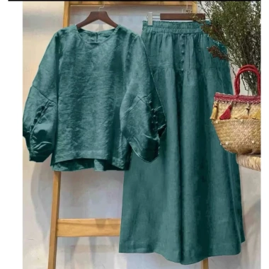 Bộ đũi tay lỡ cúc bọc + quần xuông kiểu quần giả váy giá ưu đãi 289k 5 Bộ đũi tay lỡ cúc bọc + quần xuông kiểu quần giả váy giá ưu đãi 289k 5