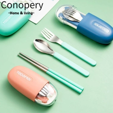 Bộ Dụng Cụ Du Lịch 3 Cái Inox Tháo Rời - Muỗng Nĩa Đũa, Ăn Trưa Ngoài Trời