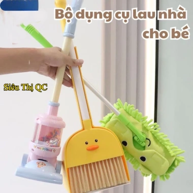 Bộ dụng cụ lau nhà cho bé Hàn Quốc - chổi vịt + hót rác mini, cây lau ABS an toàn, giảm còn 74.999đ
