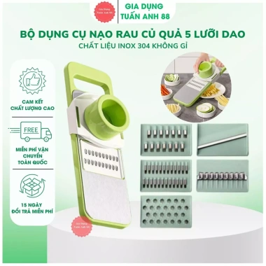 Bộ Dụng Cụ Nạo Rau Củ Quả 5 Lưỡi Dao Inox 304 Không Gỉ - Đa Năng, Giá Ưu Đãi 31.500 VND