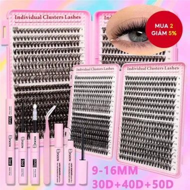 Bộ dụng cụ nối mi DIY, mi chùm mềm tự nhiên 9-16mm, kèm keo dán, tẩy trang, giá ưu đãi 118.800₫