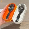 Bộ dụng cụ trẻ em 2 trong 1 di động - Nĩa thìa thép không gỉ, hộp du lịch, phù hợp bé mới biết đi - Quà tặng