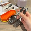 Bộ dụng cụ trẻ em 2 trong 1 di động - Nĩa thìa thép không gỉ, hộp du lịch, phù hợp bé mới biết đi - Quà tặng 3