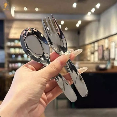 Bộ dụng cụ trẻ em 2 trong 1 di động - Nĩa thìa thép không gỉ, hộp du lịch, phù hợp bé mới biết đi - Quà tặng 7