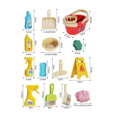 Bộ Dụng Cụ Vệ Sinh Đồ Chơi 8/13/20/24PCS – Chổi & Máy Hút Bụi, Giá 139k, Trẻ Em Sạch 7