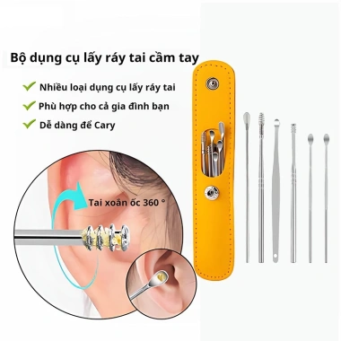 Bộ dụng cụ vệ sinh tai 6 món thép không gỉ, loại bỏ ráy tai, giá chỉ 28.999₫