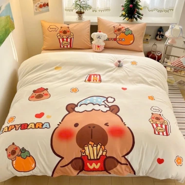 Bộ ga giường 4 món cao cấp cotton đũi mềm mịn in 5D cute - Giá ưu đãi 577,358₫ 4