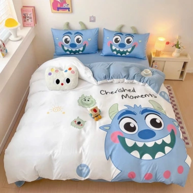 Bộ ga giường 4 món cao cấp cotton đũi mềm mịn in 5D cute - Giá ưu đãi 577,358₫ 5