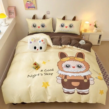 Bộ ga giường 4 món cao cấp cotton đũi mềm mịn in 5D cute - Giá ưu đãi 577,358₫ 6