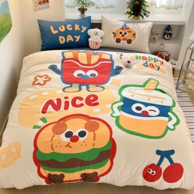 Bộ ga giường 4 món cao cấp cotton đũi mềm mịn in 5D cute - Giá ưu đãi 577,358₫ 10