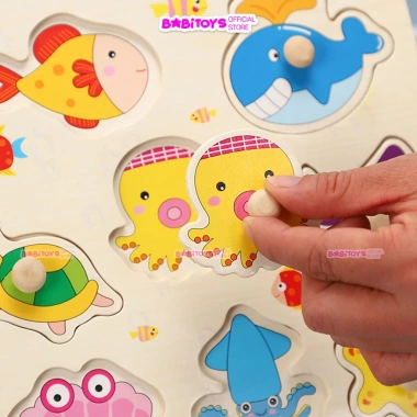 Bộ ghép hình núm gỗ 5,10 Babitoys - Động vật, Trái cây, Giao thông, 86.000₫ 2