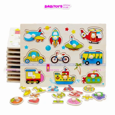 Bộ ghép hình núm gỗ 5,10 Babitoys - Động vật, Trái cây, Giao thông, 86.000₫ 3