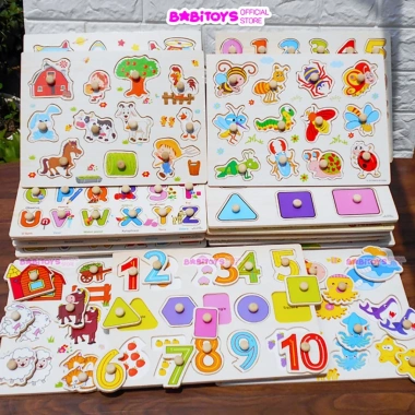 Bộ ghép hình núm gỗ 5,10 Babitoys - Động vật, Trái cây, Giao thông, 86.000₫ 4