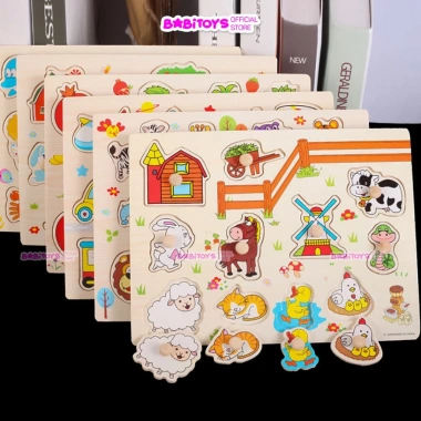 Bộ ghép hình núm gỗ 5,10 Babitoys - Động vật, Trái cây, Giao thông, 86.000₫ 8
