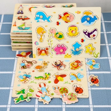 Bộ ghép hình núm gỗ 5,10 Babitoys - Động vật, Trái cây, Giao thông, 86.000₫ 10