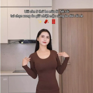 Bộ giữ nhiệt nữ Pier No5 áo dài hương hoa sơn trà - Khóa nhiệt tăng 5°C, Santony