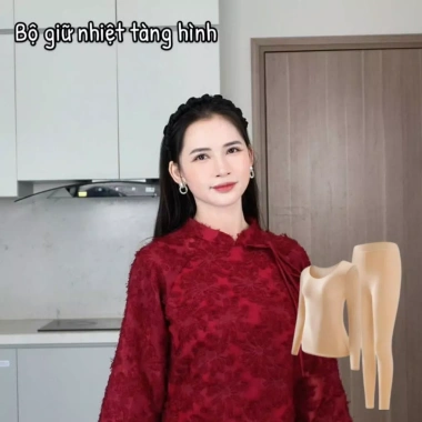 Bộ giữ nhiệt nữ Pier No5 áo dài hương hoa sơn trà - Khóa nhiệt tăng 5°C, Santony