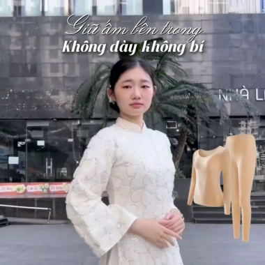 Bộ giữ nhiệt nữ Pier No5 áo dài hương hoa sơn trà - Khóa nhiệt tăng 5°C, Santony