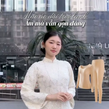 Bộ giữ nhiệt nữ Pier No5 áo dài hương hoa sơn trà - Khóa nhiệt tăng 5°C, Santony