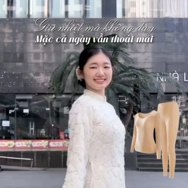Bộ giữ nhiệt nữ Pier No5 áo dài hương hoa sơn trà - Khóa nhiệt tăng 5°C, Santony