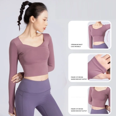 Bộ Gym Yoga Nữ GF042 - Áo Croptop Dài Tay Mút và Quần Legging Nâng Mông, 283k