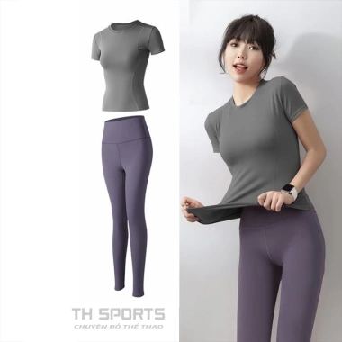 Bộ Gym Yoga Nữ TH001 - Áo Ngắn Tay và Quần Legging Dài Nâng Mông - 219.000 VND 4