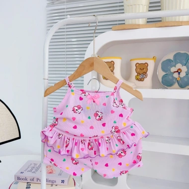 Bộ Hai Dây Thun Tăm Lạnh Cute Thơáng Mát Cho Bé Gái 4-15Kg Freeship Voucher Giá 23.200đ