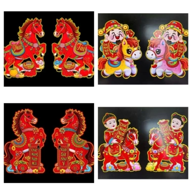 Bộ Hình Dán Đôi Bính Ngọ Tết 2.026 - Thần Tài, Tiên Đồng, Ngựa Mã 3D, Thỏ Sồi, Size 30-60cm Giá chỉ 35.000đ