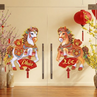 Bộ hình dán đôi câu đối Ngựa Nổi và Trang trí Tết Bính Ngọ 2.026, giá giảm 45.000₫
