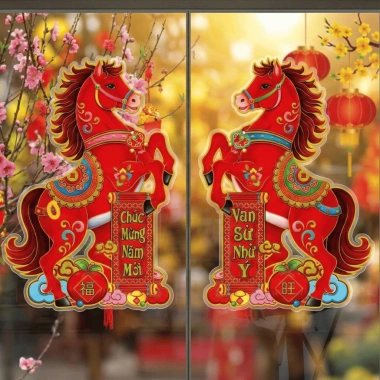Bộ hình dán đôi câu đối Ngựa Nổi và Trang trí Tết Bính Ngọ 2.026, giá giảm 45.000₫