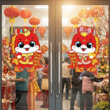 Bộ hình dán đôi câu đối Ngựa Nổi và Trang trí Tết Bính Ngọ 2.026, giá giảm 45.000₫