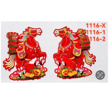 Bộ hình dán nổi NGỰA 2 chú - Trang trí Tết Bình Ngọ 2.026, phụ kiện decor cổ truyền, giá 55.000₫