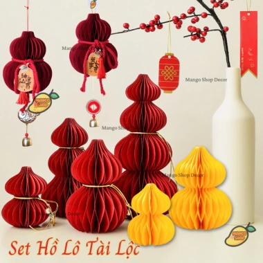 Bộ Hồ Lô Giấy Trang Trí Tết Trung Thu và Đám Cưới - Phong Thủy May Mắn Phúc Lộc Thọ Giá 22.800 VND