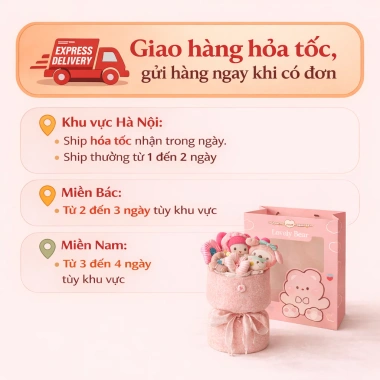 Bó hoa gấu bông – Quà sinh nhật, lễ, ship nhanh, kèm túi và đèn – 79.000 VND