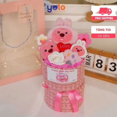 Bó hoa gấu bông – Quà sinh nhật, lễ, ship nhanh, kèm túi và đèn – 79.000 VND