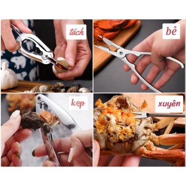 Bộ hộp 7 dụng cụ ăn hải sản inox cao cấp - Cua, Ghẹ, Sò, Ngão, Tôm, Hùm đa năng