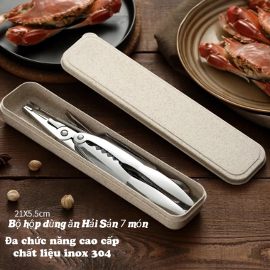 Bộ hộp 7 dụng cụ ăn hải sản inox cao cấp - Cua, Ghẹ, Sò, Ngão, Tôm, Hùm đa năng