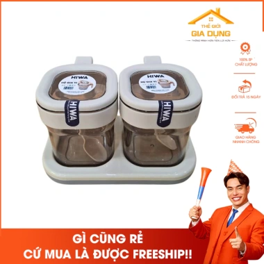 Bộ hũ gia vị vuông Hiwa 2 khay nắp kín kèm muỗng, tiện lợi, giá chỉ 43.605 VND