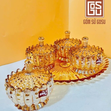 Bộ khay đựng bánh kẹo, mứt Tết bằng thủy tinh pha lê cao cấp - Thương hiệu Gốm sứ Gosu, giảm giá đặc biệt 279.000