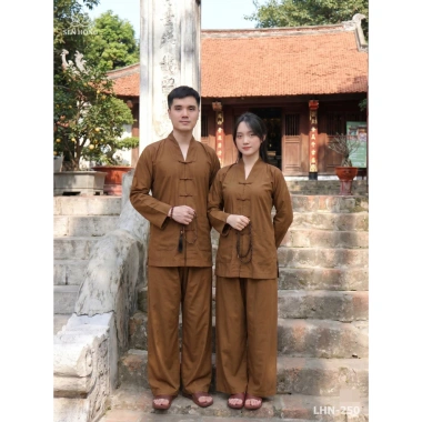 Bộ La Hán Truyền Thống Áo Lam Pháp Phục Nam Nữ - Quần Áo Phật Tử Kate Mát Mịn Loại 1